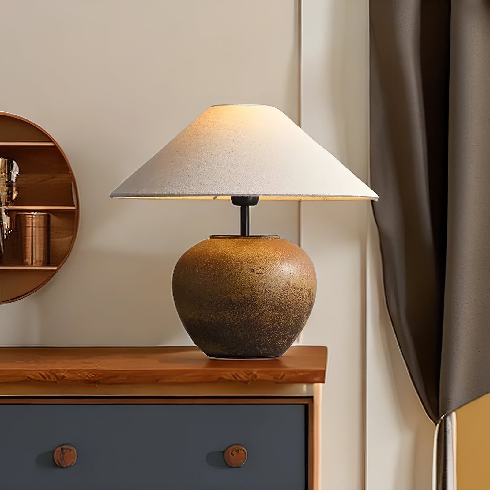 Lámpara de Mesa de Cerámica Minimalista, 40 cm de Diámetro, Ideal para Decoración Interior, Base en Metal, Colores Disponibles 2