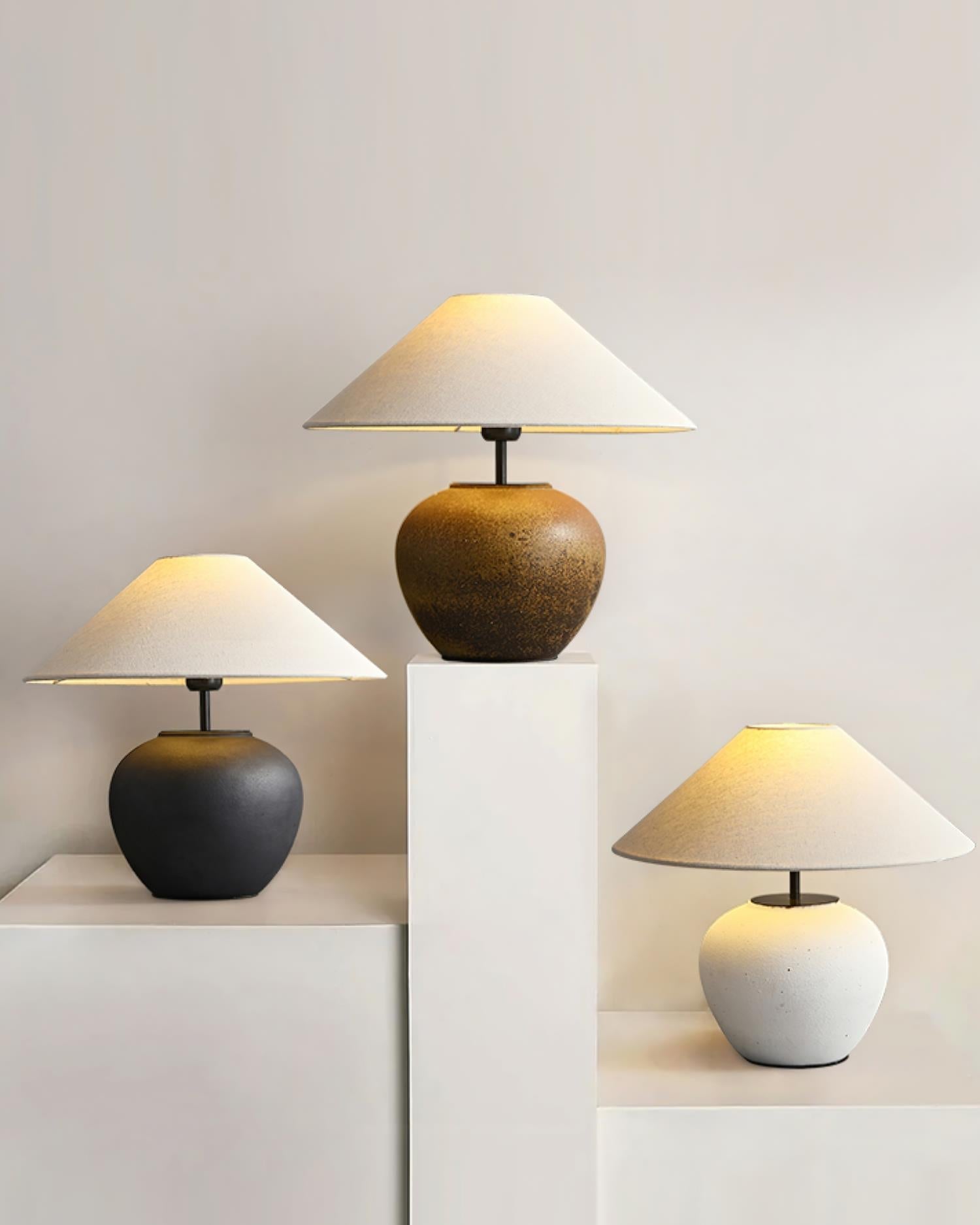 Lámpara de Mesa de Cerámica Minimalista, 40 cm de Diámetro, Ideal para Decoración Interior, Base en Metal, Colores Disponibles 4