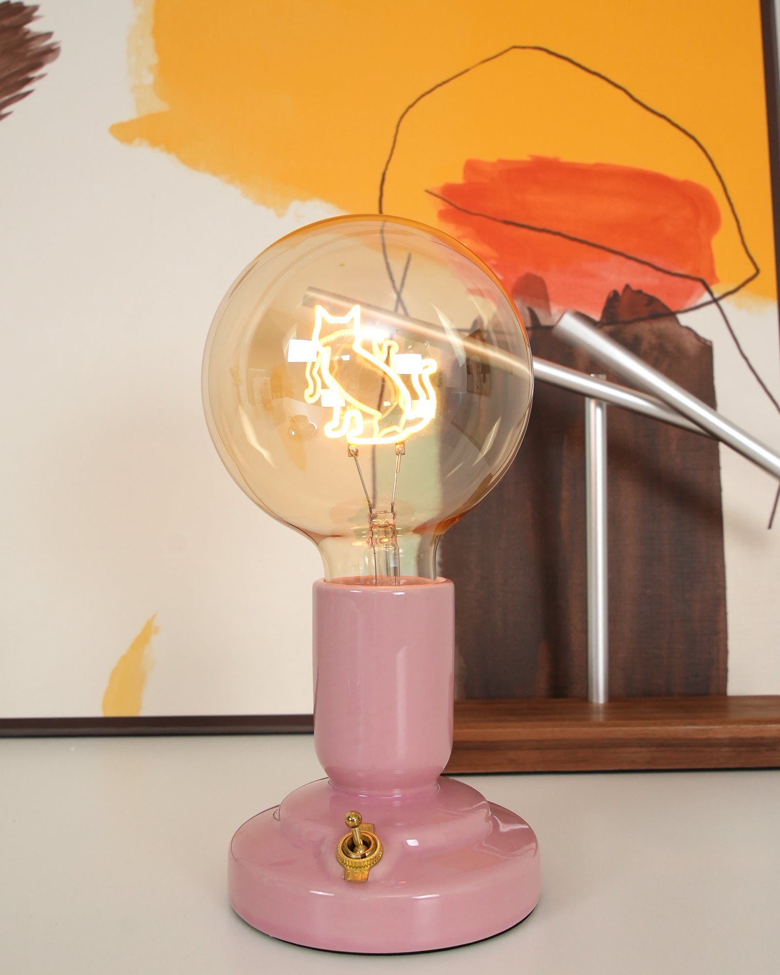Lámpara de Mesa de Cerámica Rosa Estilo Nórdico con Diseño de Gato y Batería Integrada - Ideal para Mesita de Noche o Escritorio 3
