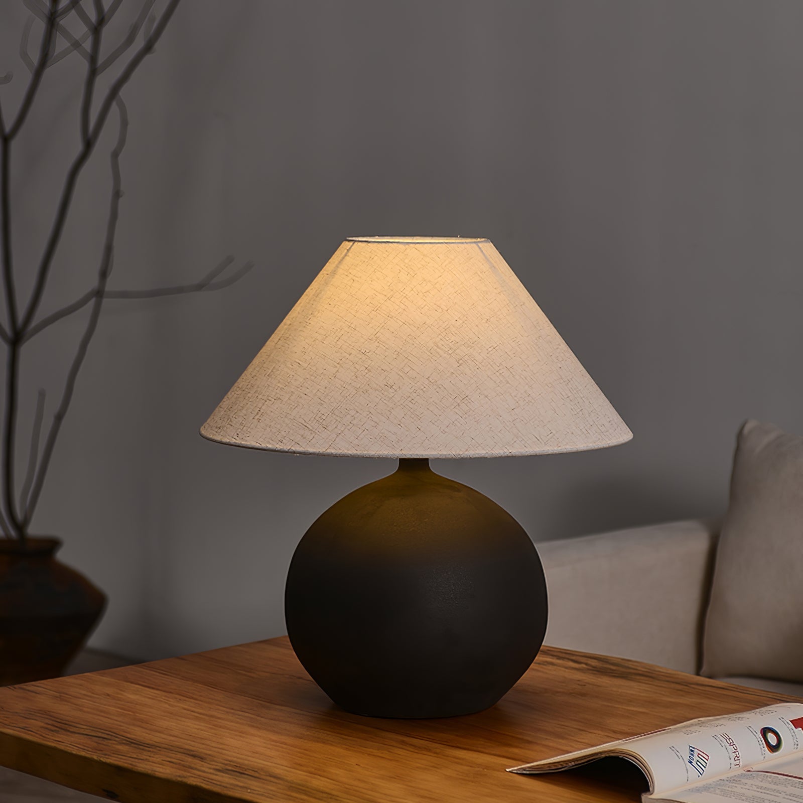 Lámpara de Mesa de Cerámica con Pantalla de Lino Gris – Diseño Clásico y Elegante para Mesita de Noche 3