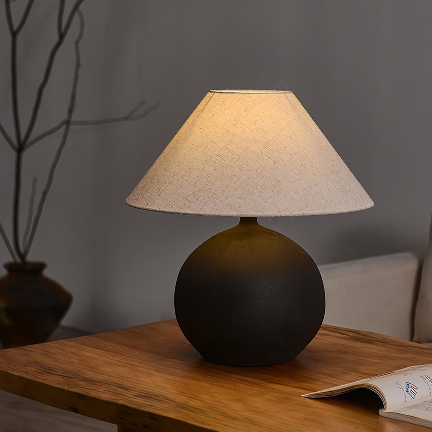Lámpara de Mesa de Cerámica con Pantalla de Lino Gris – Diseño Clásico y Elegante para Mesita de Noche 4