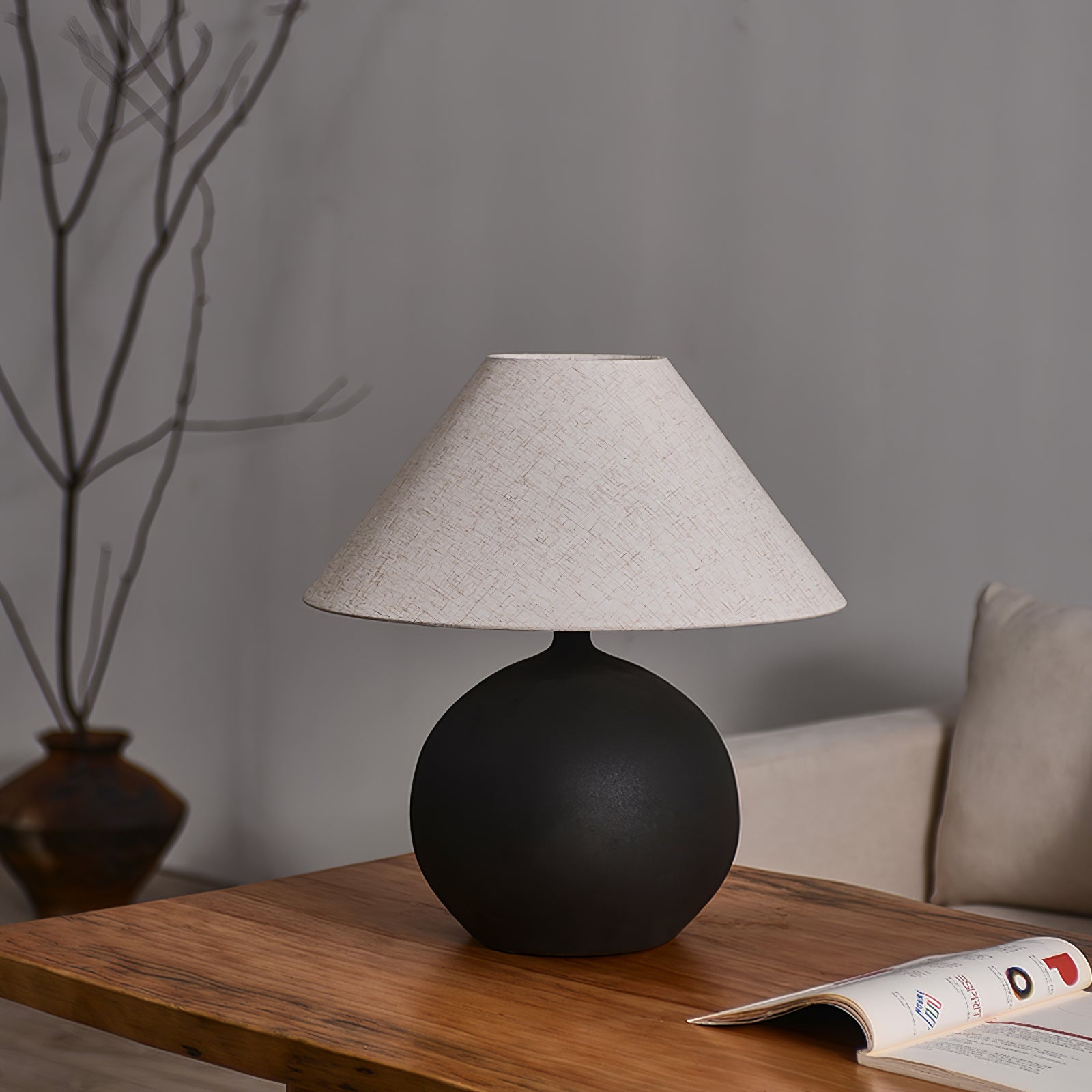 Lámpara de Mesa de Cerámica con Pantalla de Lino Gris – Diseño Clásico y Elegante para Mesita de Noche 6
