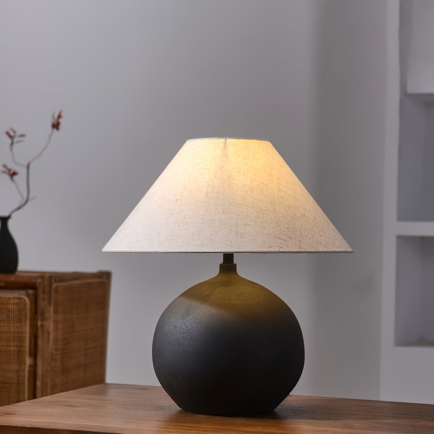 Lámpara de Mesa de Cerámica con Pantalla de Lino Gris – Diseño Clásico y Elegante para Mesita de Noche 7