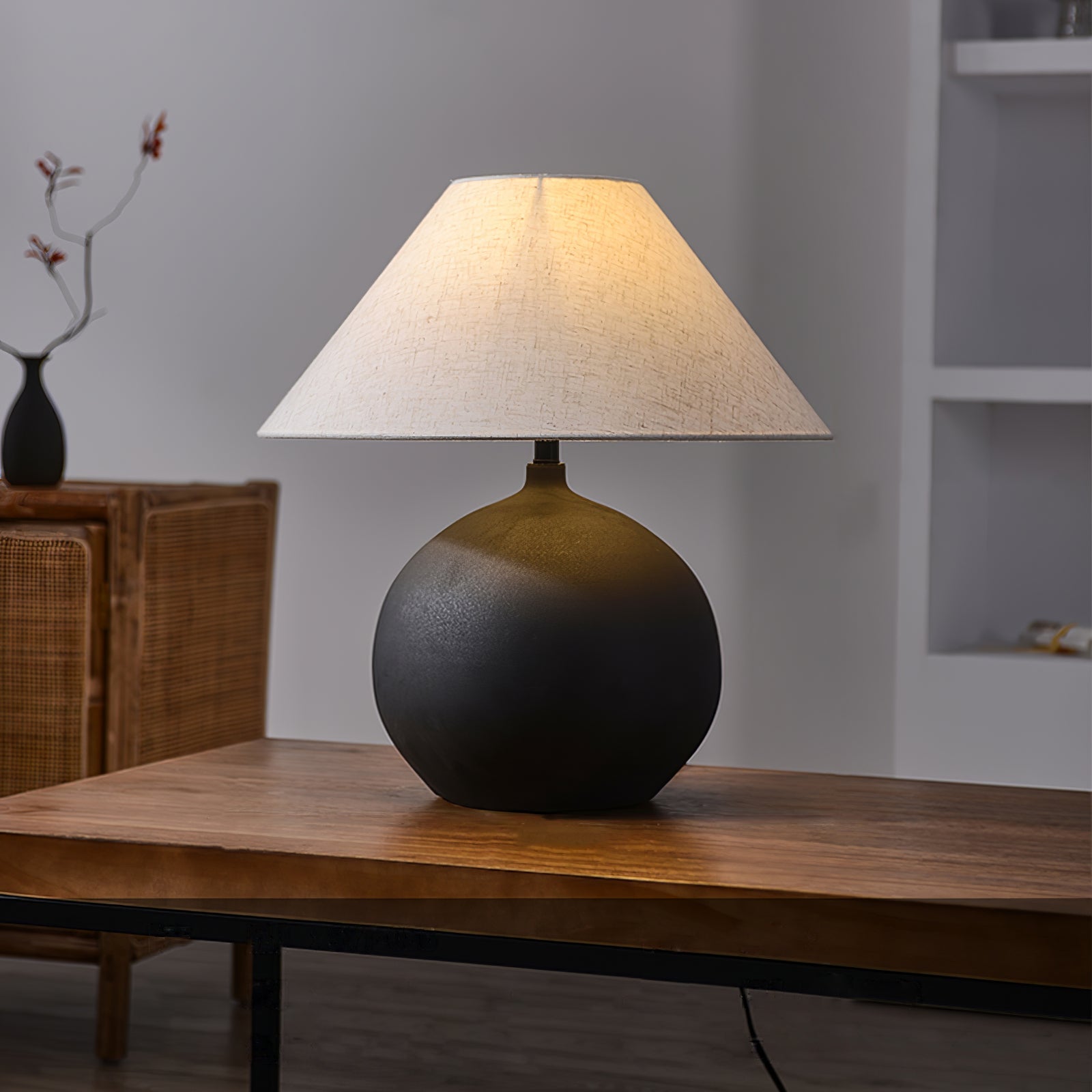 Lámpara de Mesa de Cerámica con Pantalla de Lino Gris – Diseño Clásico y Elegante para Mesita de Noche 8