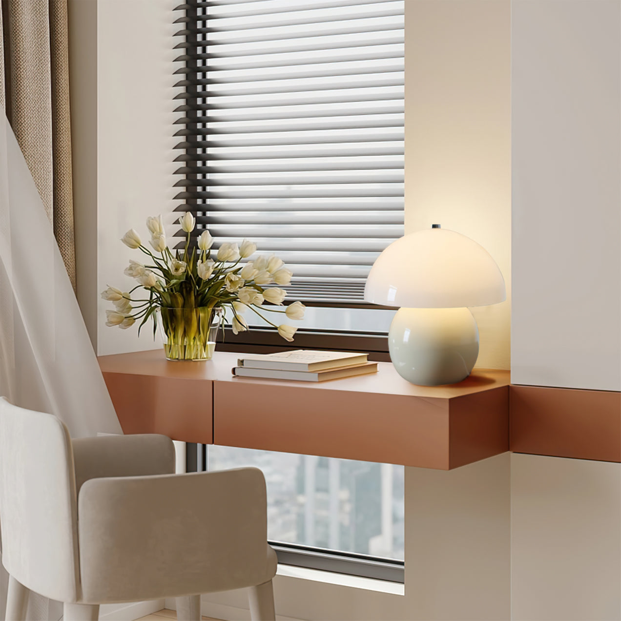 Lámpara de Mesa de Cerámica en Forma de Hongo con Batería Integrada - Luz LED 7