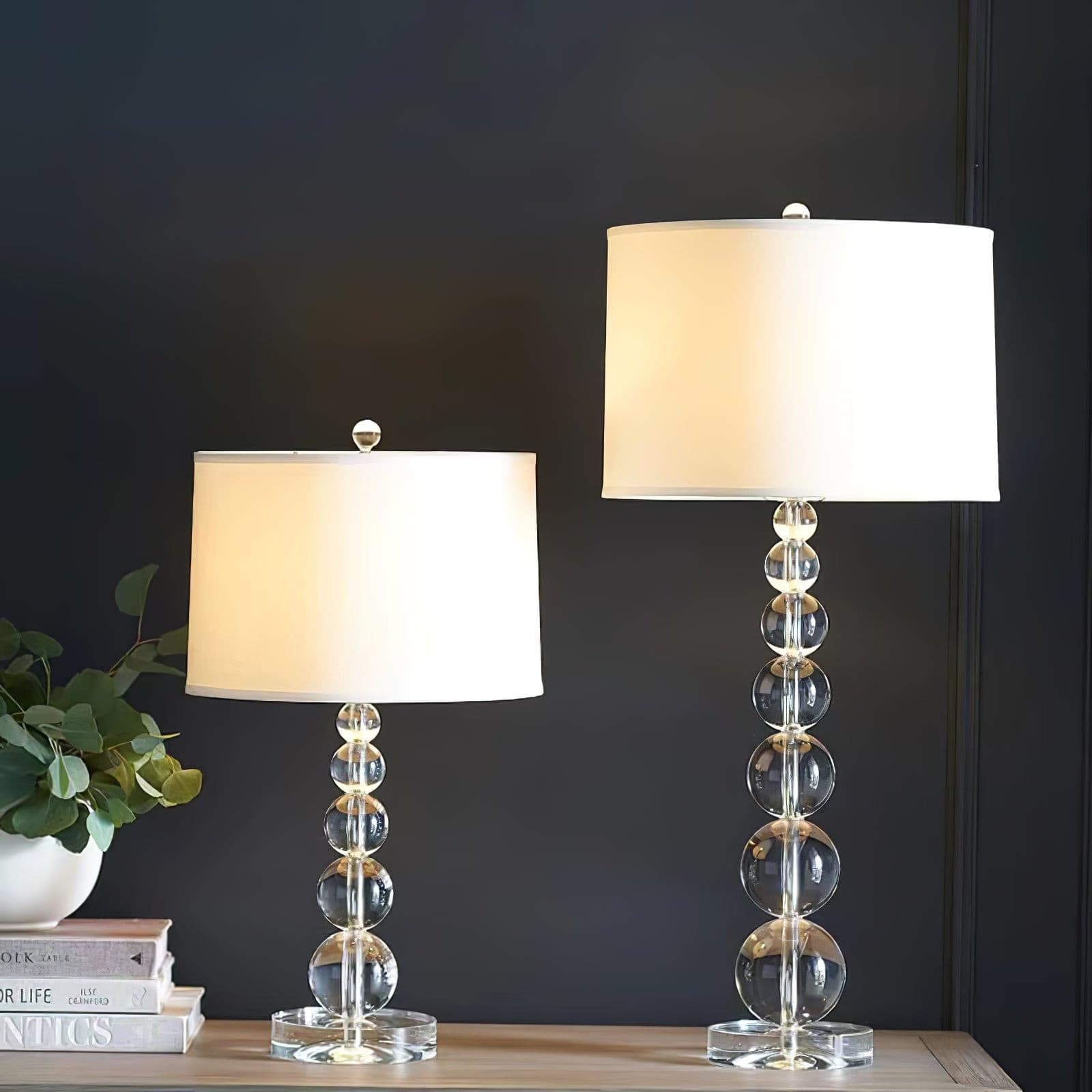 Lámpara de Mesa de Cristal con Pantalla de Lino – Diseño Elegante y Moderno 2