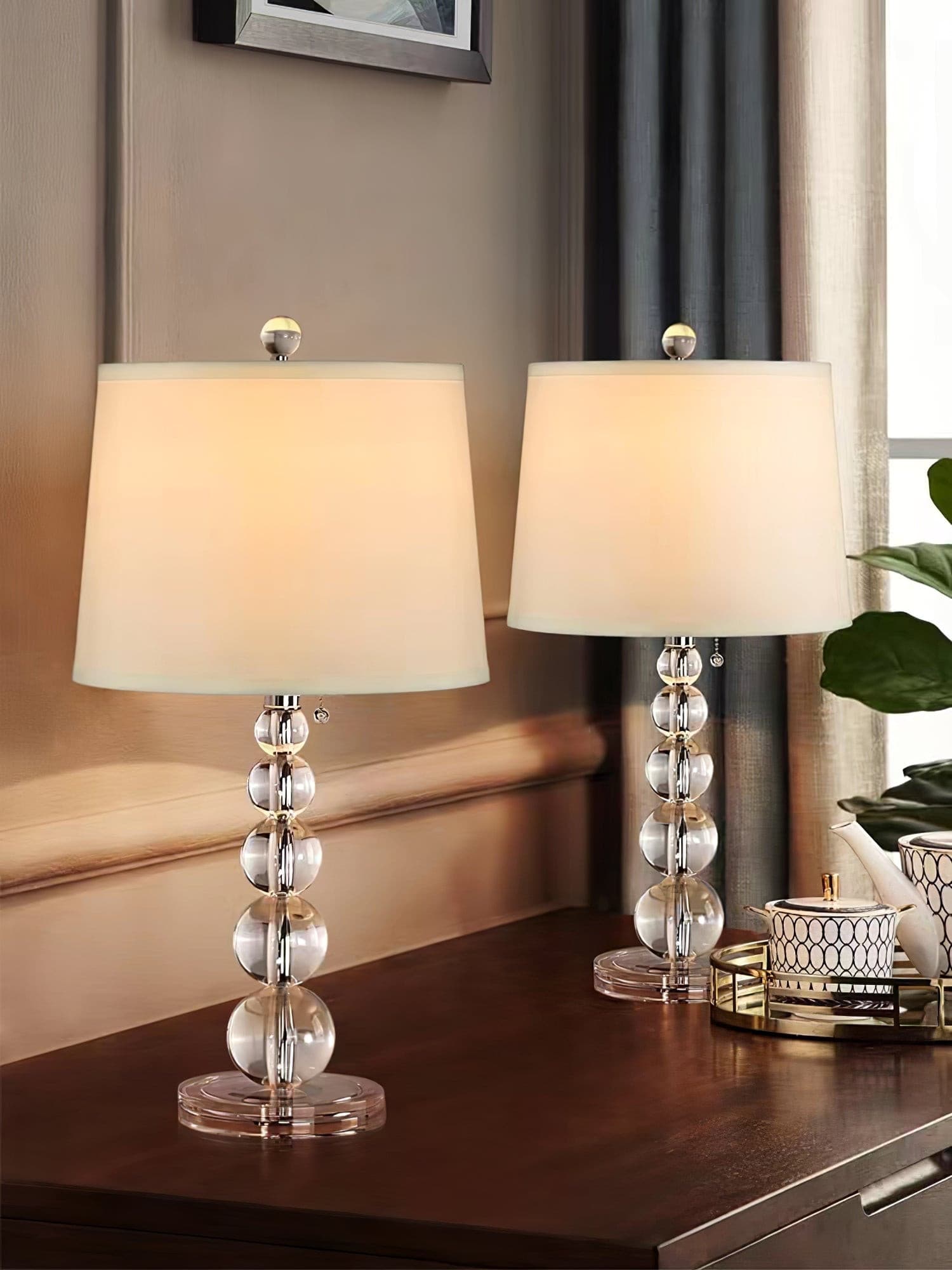 Lámpara de Mesa de Cristal con Pantalla de Lino – Diseño Elegante y Moderno 3