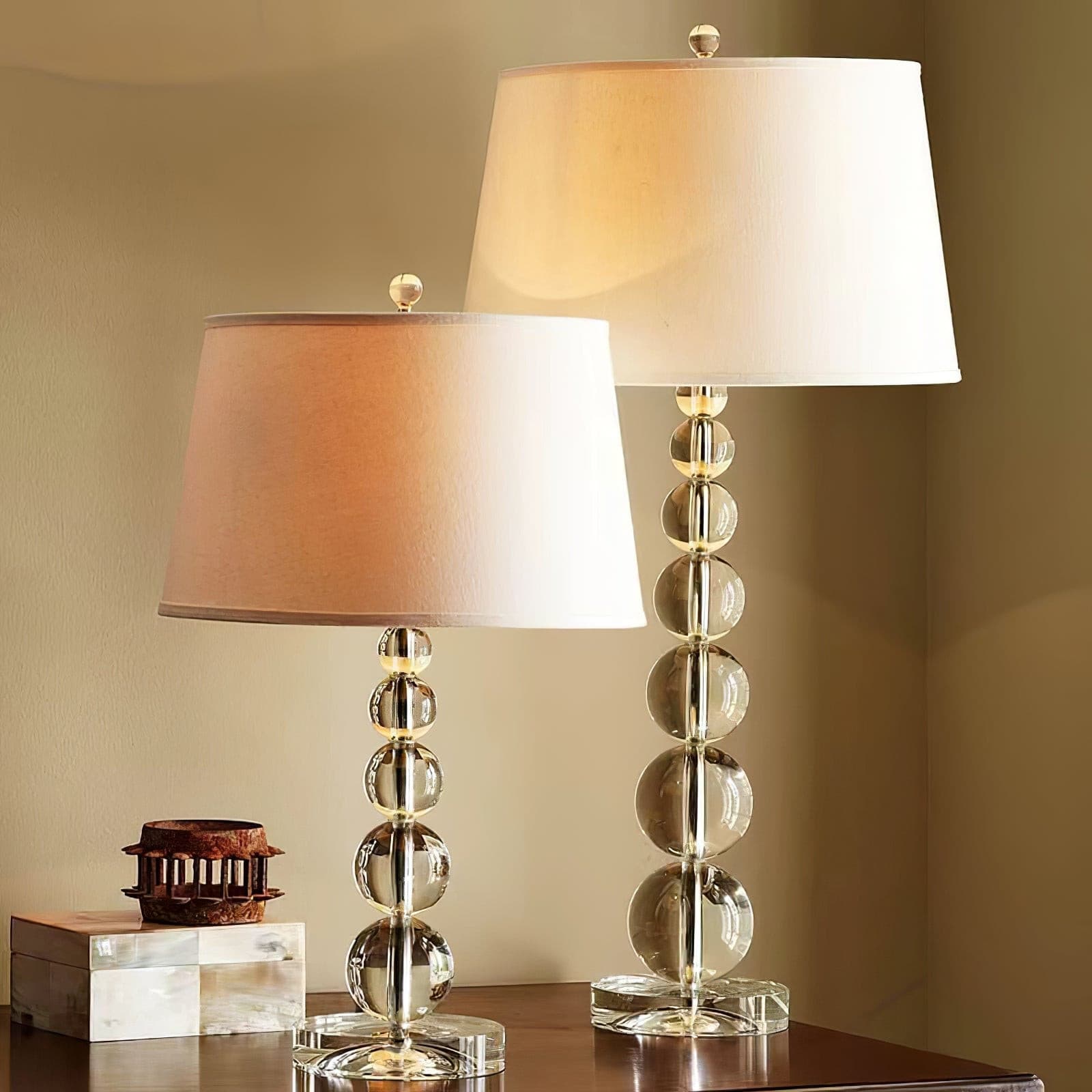Lámpara de Mesa de Cristal con Pantalla de Lino – Diseño Elegante y Moderno 4