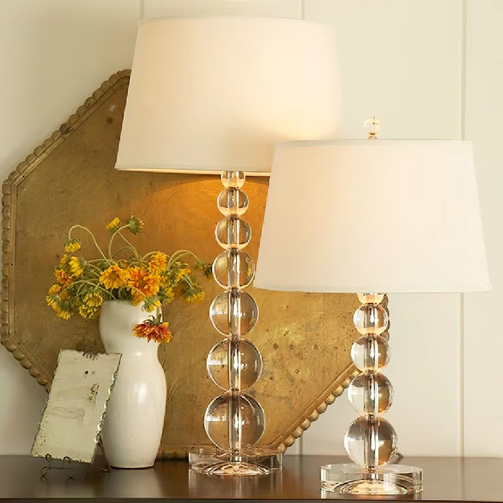 Lámpara de Mesa de Cristal con Pantalla de Lino – Diseño Elegante y Moderno 5