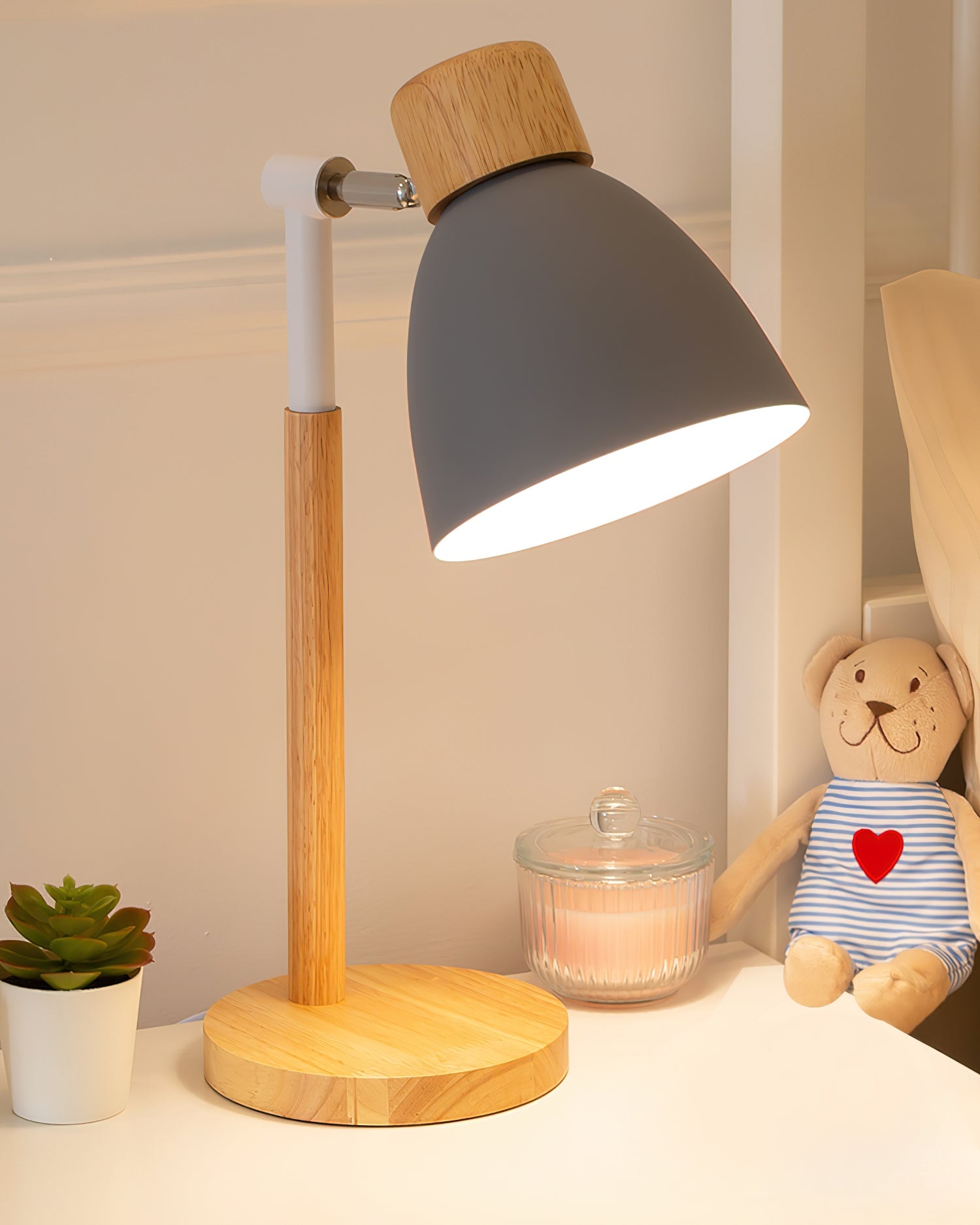 Lámpara de Mesa de Madera con Pantalla Amarillo Macarón – Diseño Escandinavo Moderno 11