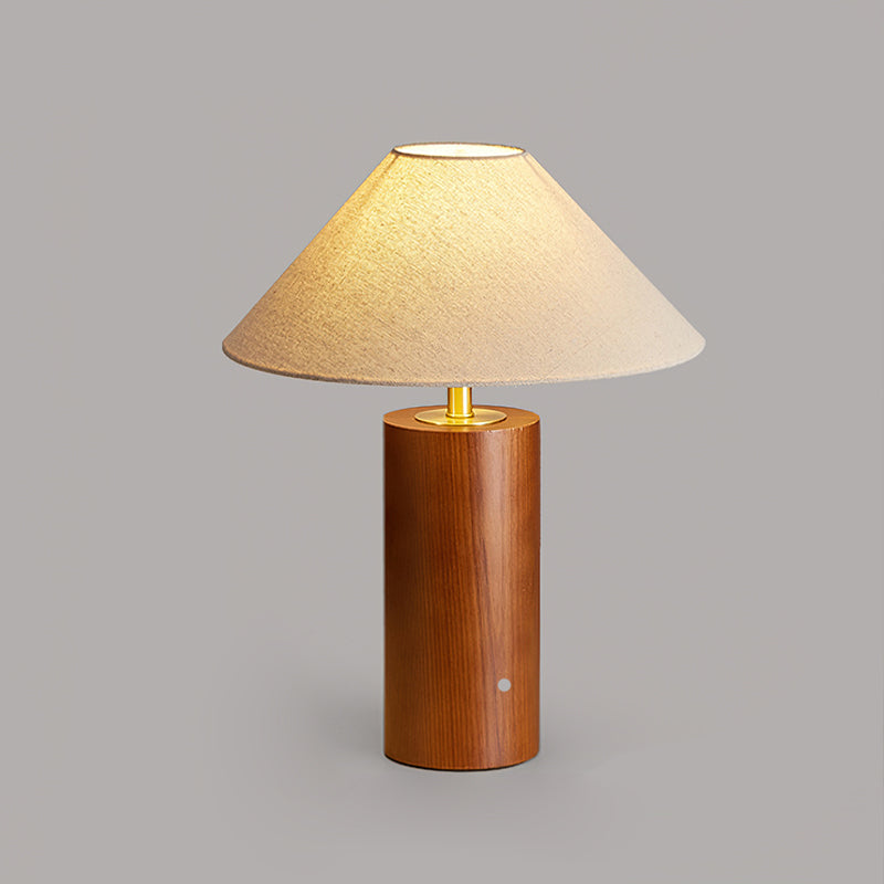 Lámpara de Mesa de Madera con Pantalla Beige y Base de Latón, Estilo Moderno, Diámetro 35 cm, Ideal para Mesitas de Noche 0