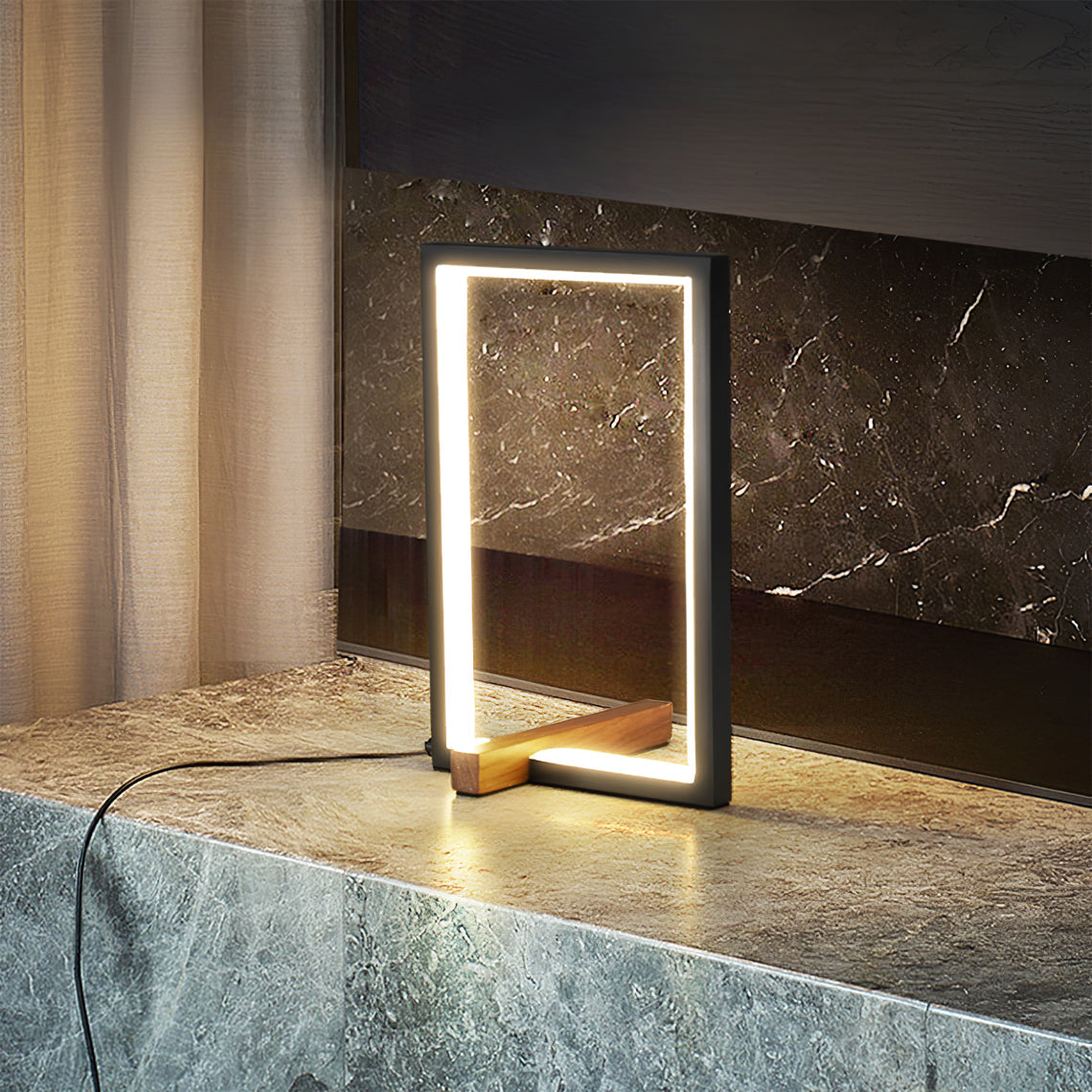 Lámpara de Mesa de Madera de Diseño Moderno de Media Edad con Luz LED Integrada 4