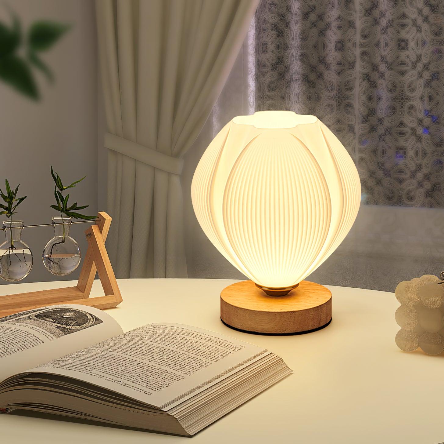 Lámpara de Mesa de Madera y Acrílico con Diseño Natural, Ideal para Mesita de Noche, Uso Interior, Compatible con Bombillas LED 2