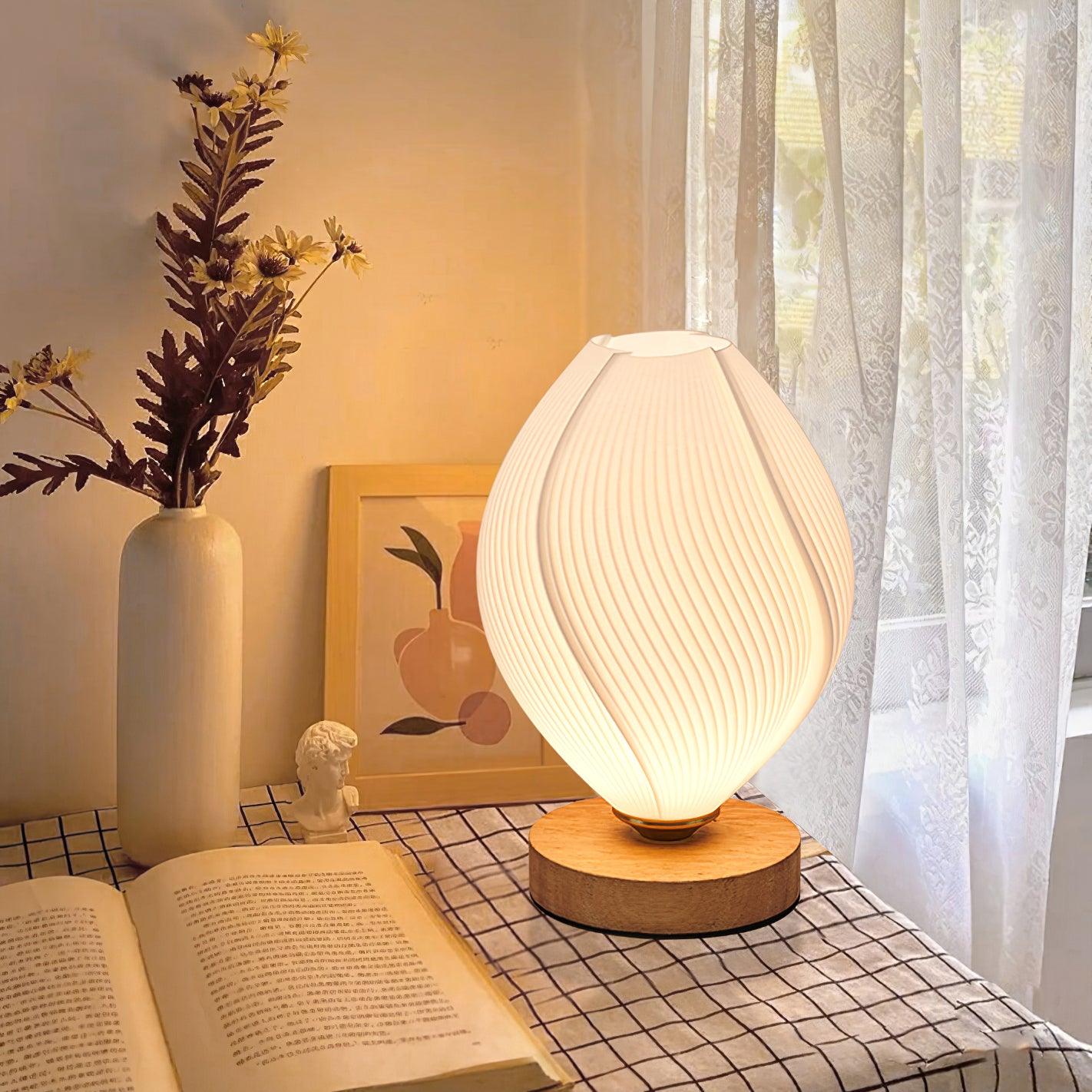 Lámpara de Mesa de Madera y Acrílico con Diseño Natural, Ideal para Mesita de Noche, Uso Interior, Compatible con Bombillas LED 3