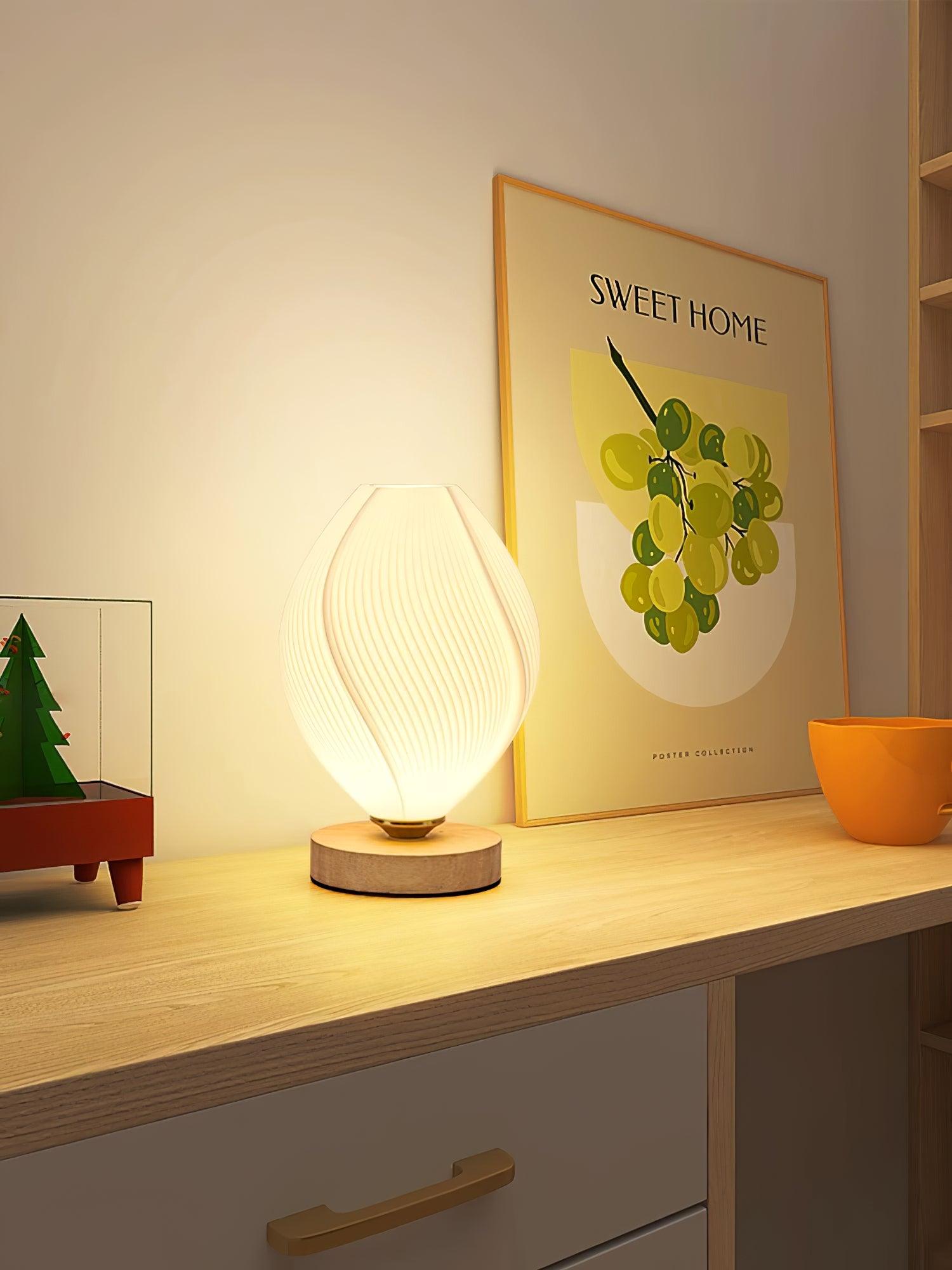 Lámpara de Mesa de Madera y Acrílico con Diseño Natural, Ideal para Mesita de Noche, Uso Interior, Compatible con Bombillas LED 4