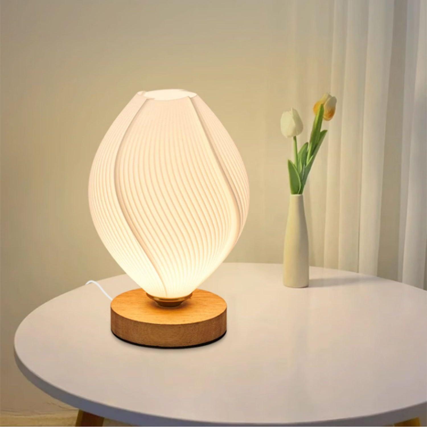 Lámpara de Mesa de Madera y Acrílico con Diseño Natural, Ideal para Mesita de Noche, Uso Interior, Compatible con Bombillas LED 8