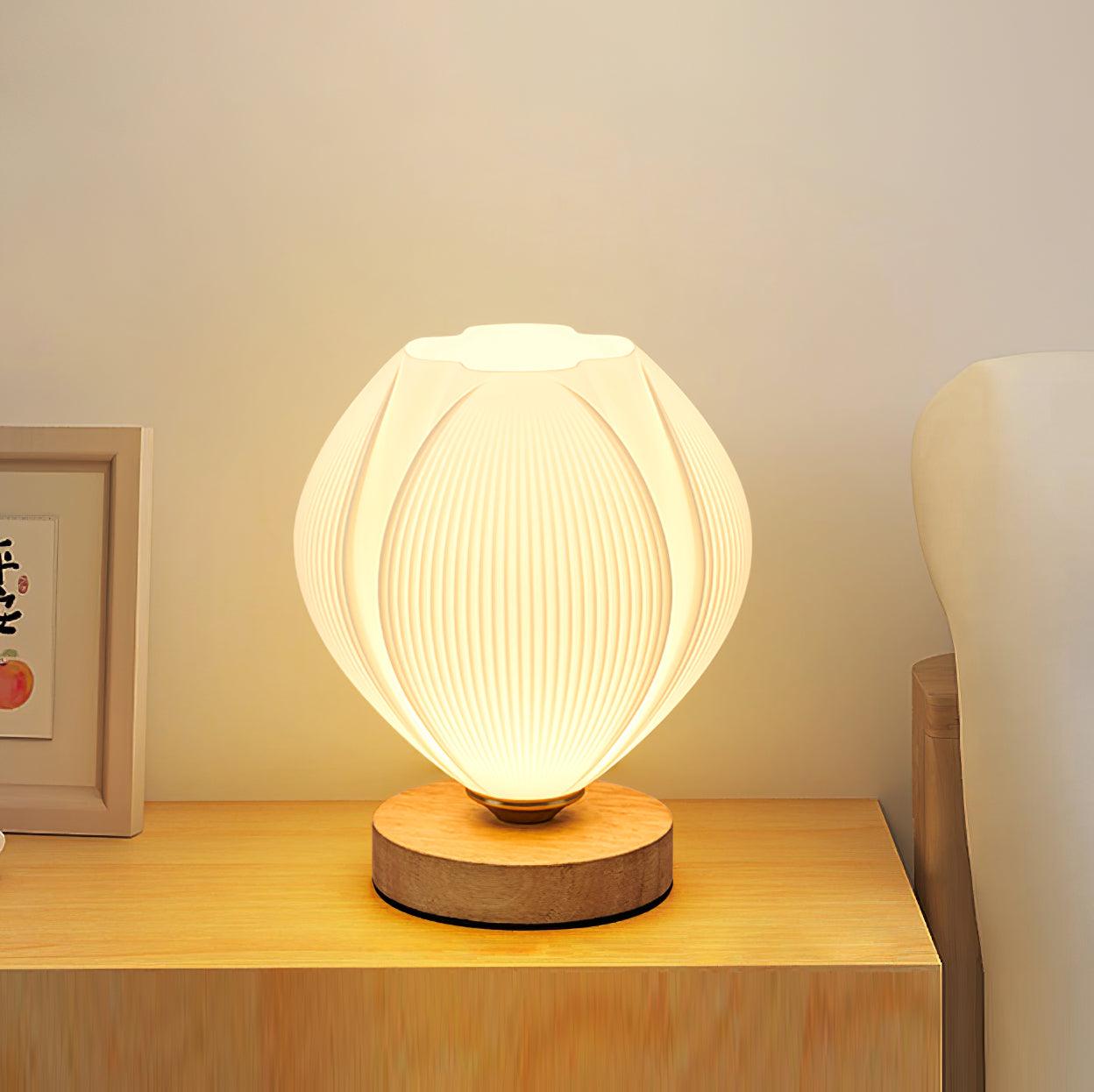 Lámpara de Mesa de Madera y Acrílico con Diseño Natural, Ideal para Mesita de Noche, Uso Interior, Compatible con Bombillas LED 9