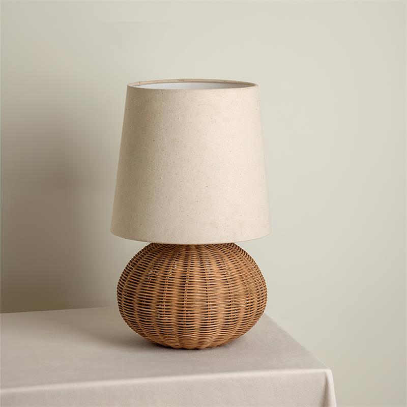 Lámpara de Mesa de Ratán Natural con Pantalla de Tela para Interiores - Diseño Moderno y Elegante 0