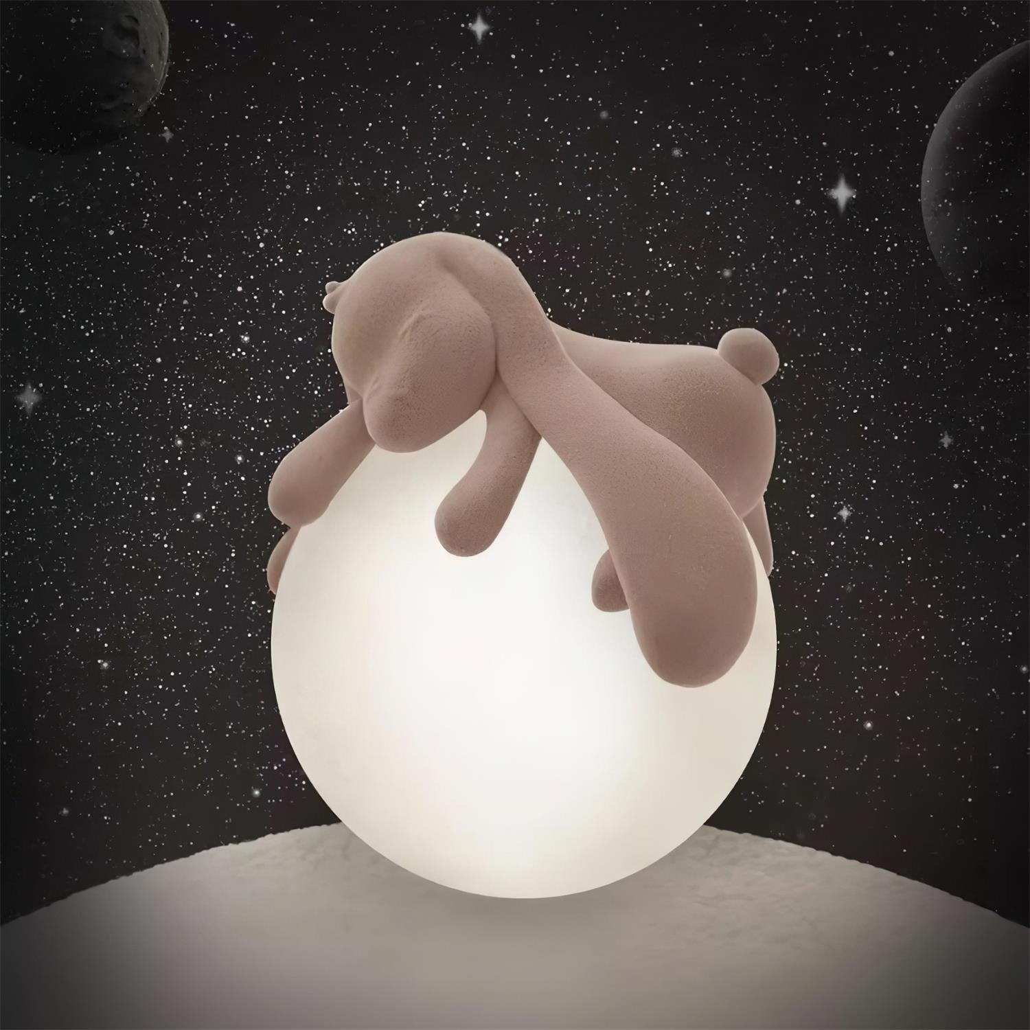 Lámpara de Mesa de Resina con Diseño de Conejo Tierno en Rosa Albaricoque – Lámpara Sobremesa Moderna Minimalista para Interior 5