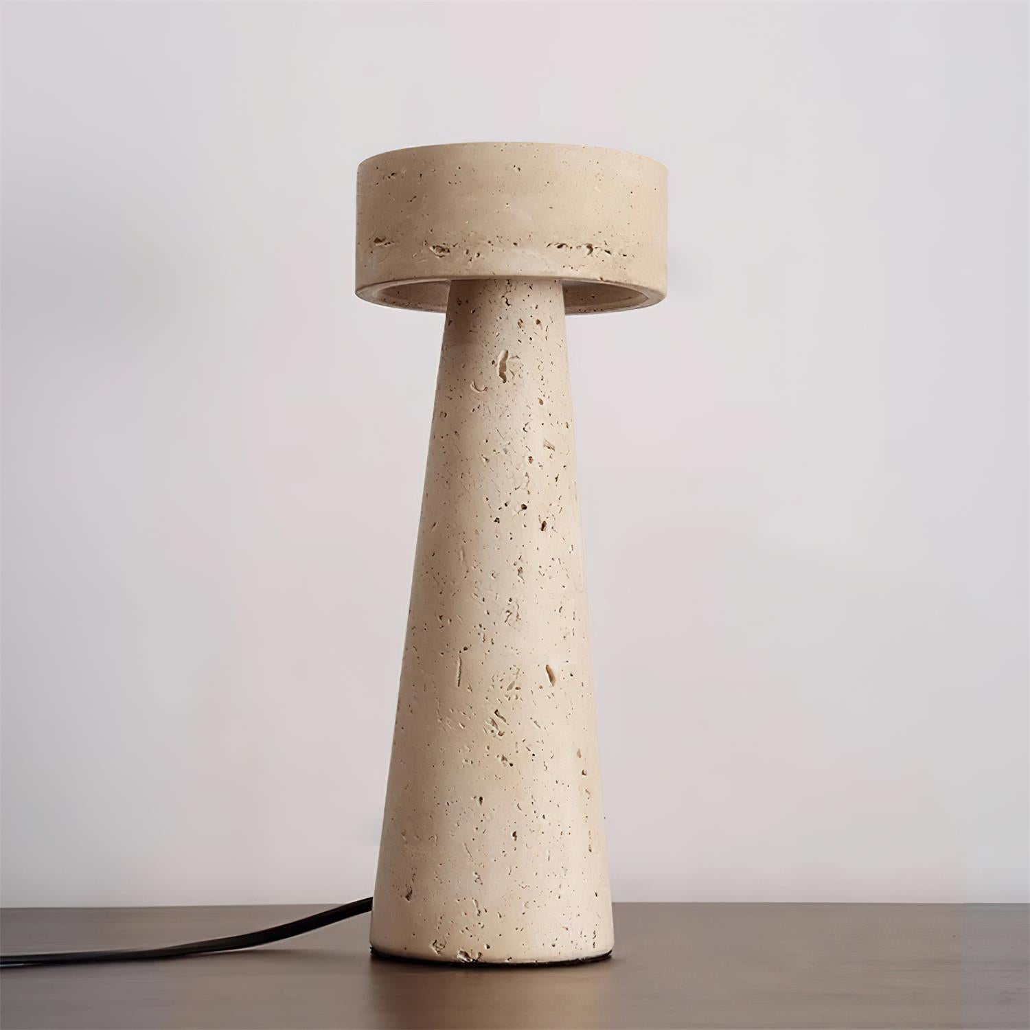 Lámpara de Mesa de Travertino Natural Beige con Luz LED Integrada – Diseño Minimalista para Mesita de Noche 0