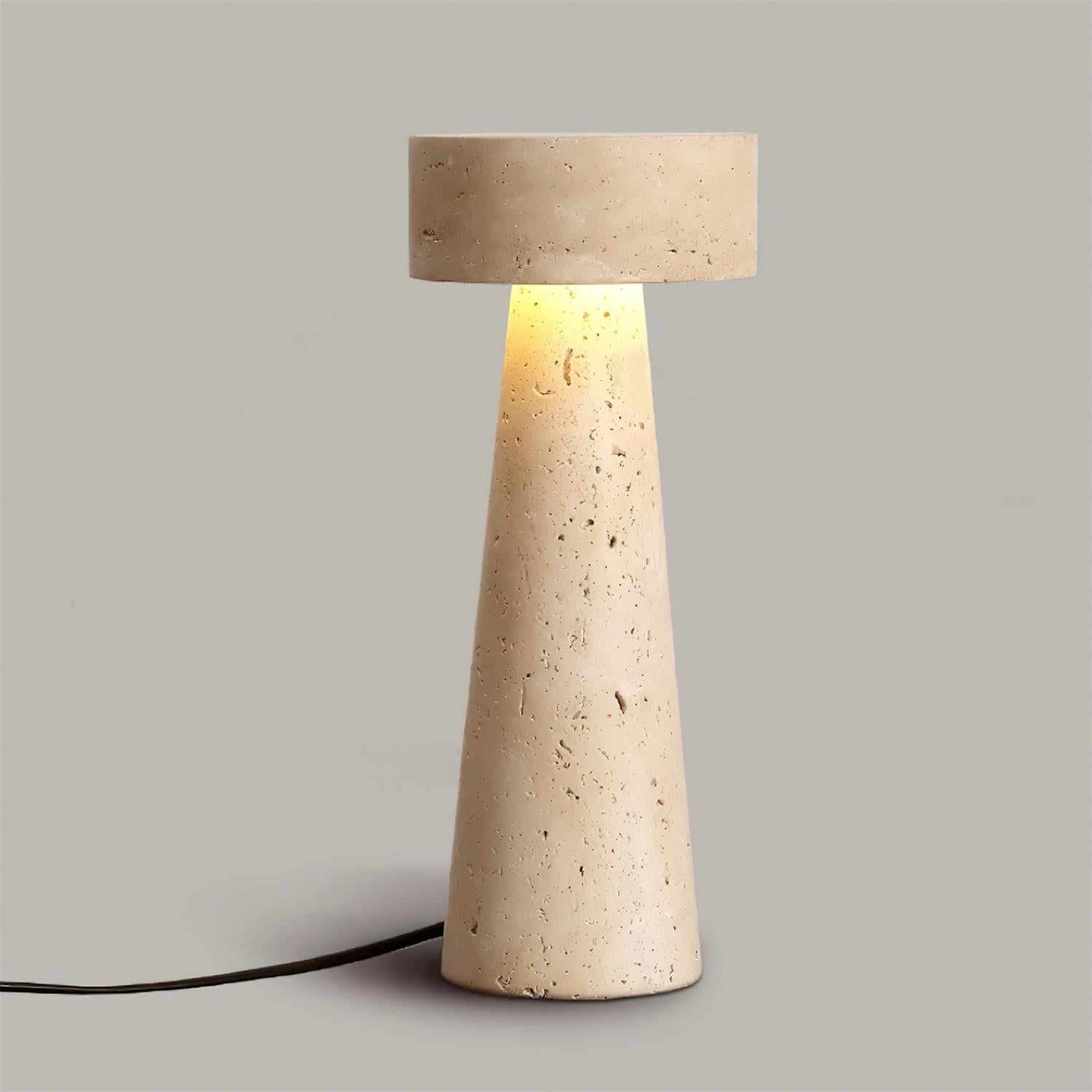 Lámpara de Mesa de Travertino Natural Beige con Luz LED Integrada – Diseño Minimalista para Mesita de Noche 8