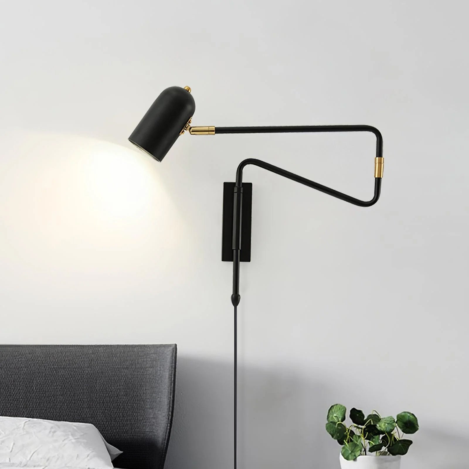 Lámpara de Pared Ajustable con Brazo Rotativo – Diseño Moderno en Negro y Dorado 4