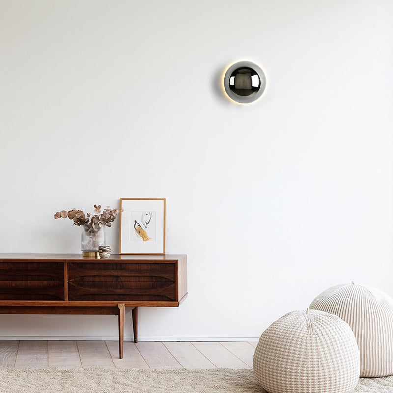 Lámpara de Pared Estilo Bauhaus Medieval, Aplique Pared Minimalista con Efecto Eclipse Solar, Hierro y Vidrio, LED, D10cm/D15cm 3