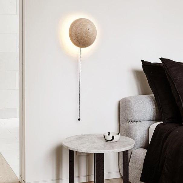Lámpara de Pared Estilo Nórdico en Color Crema, Aplique Pared Minimalista de Travertino, 10W, Diseño Elegante y Compacto 3