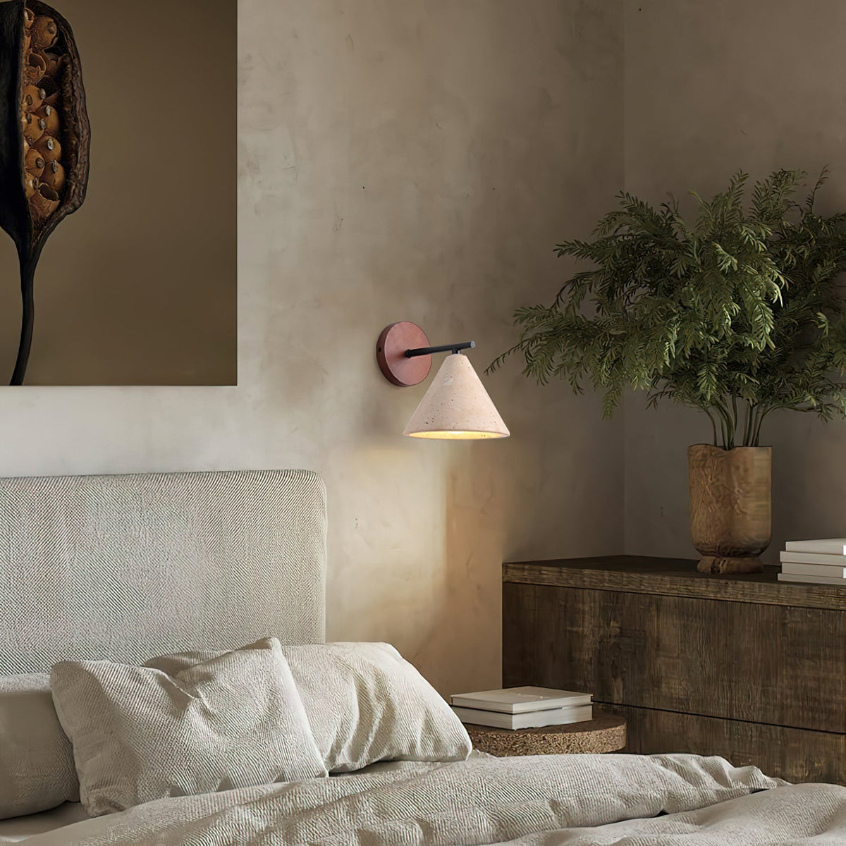 Viala - Lámpara de Pared con Pantalla de Travertino y Base de Madera – Diseño Rústico y Moderno
