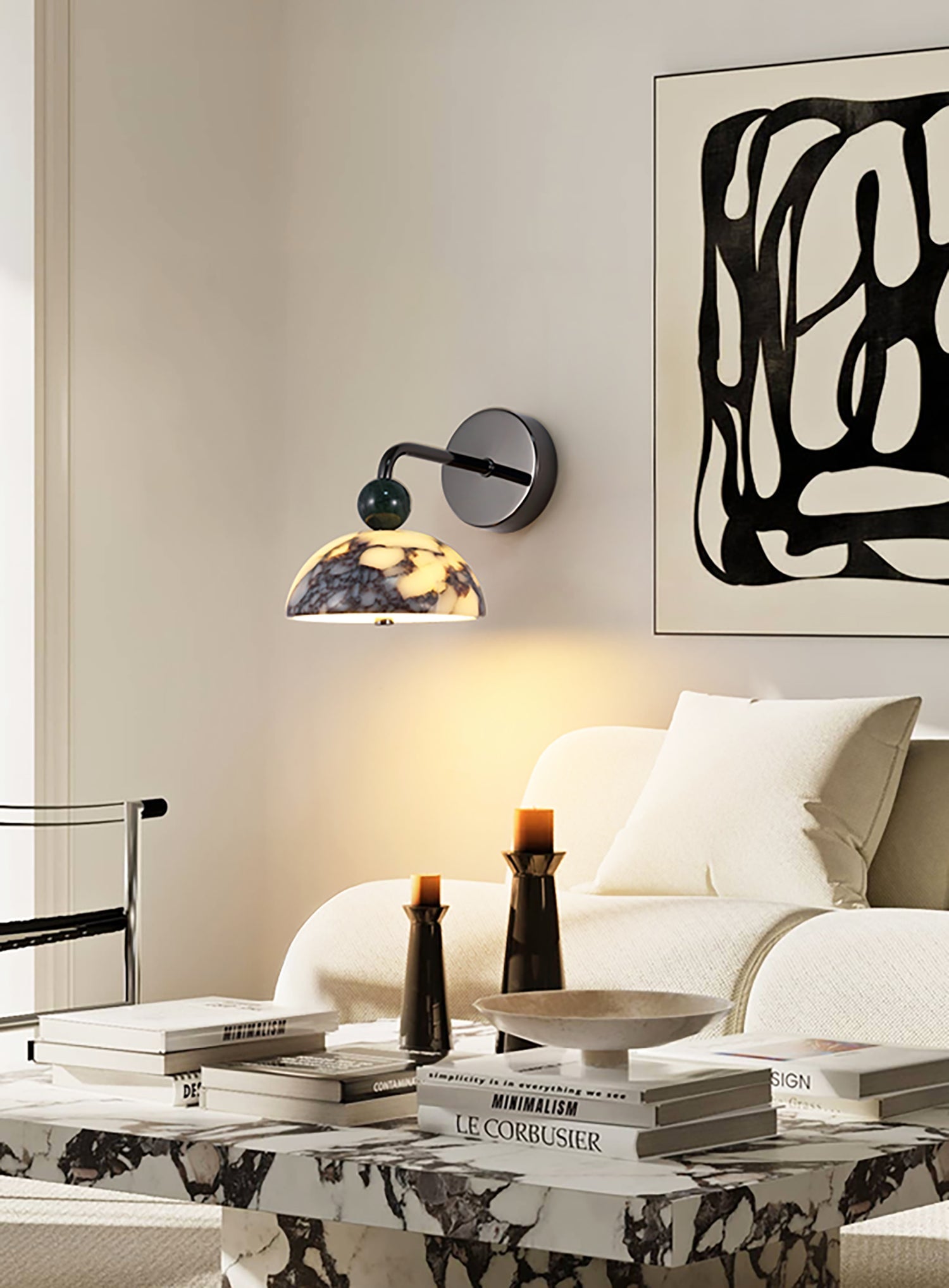 Lámpara de Pared Globo de Mármol Minimalista con LED Integrado – Iluminación Moderna para Interiores 3