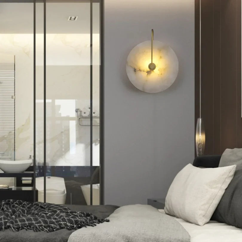 Lámpara de Pared LED Nórdica con Diseño Moderno y Eficiente – Aplique Pared de Hierro y Mármol, Luz Cálida 3