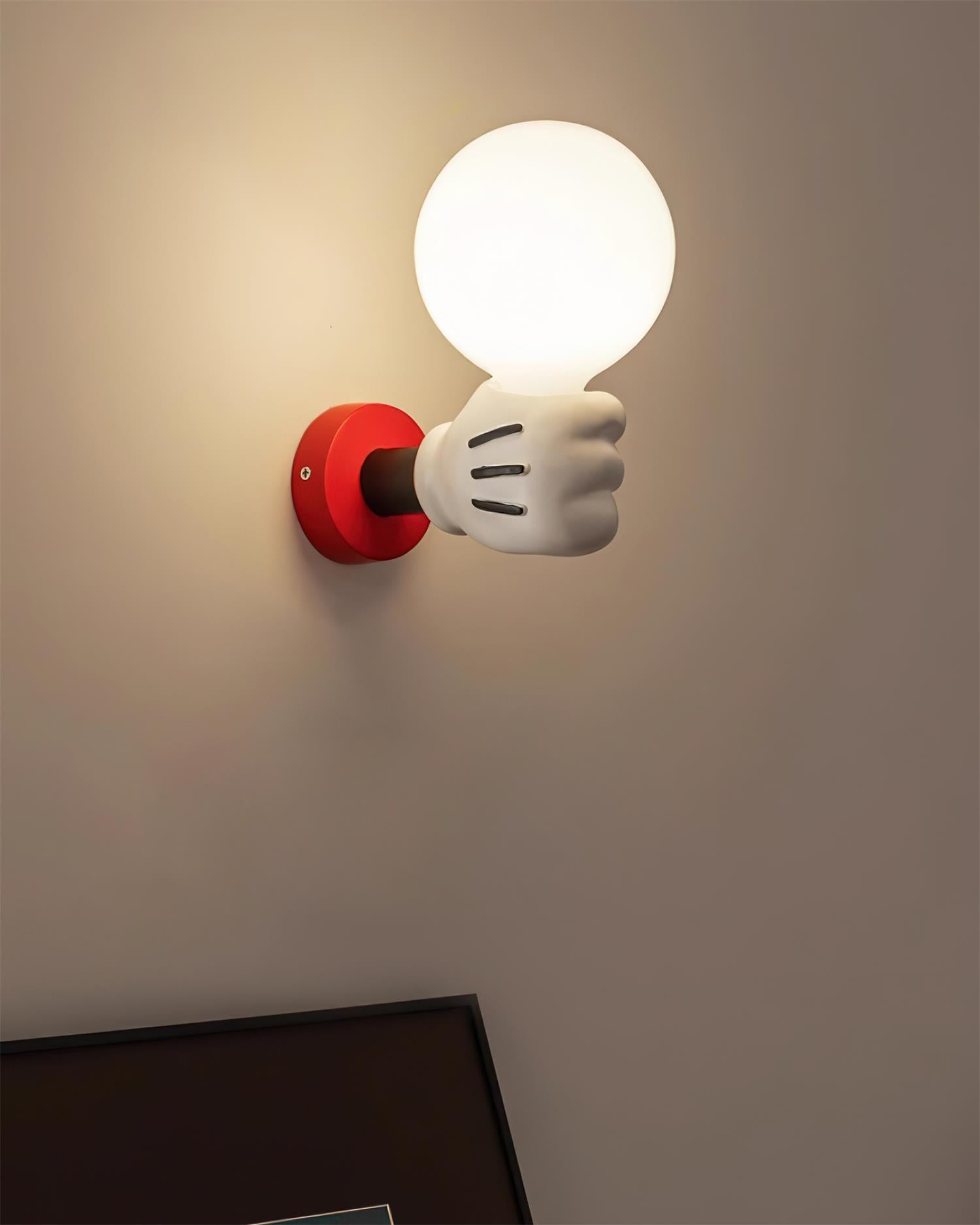 Lámpara de Pared Mickey con Diseño de Guante – Color Rojo y Blanco, Ideal para Habitaciones Infantiles 6