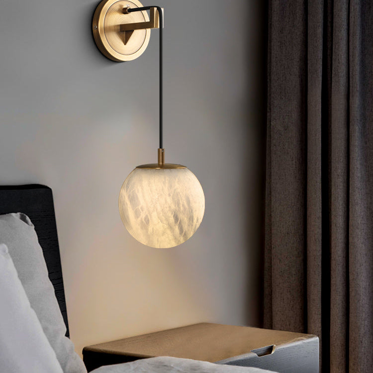 Aureli - Lámpara de Pared Minimalista de Mármol y Cobre con Luz LED - Acabado en Latón