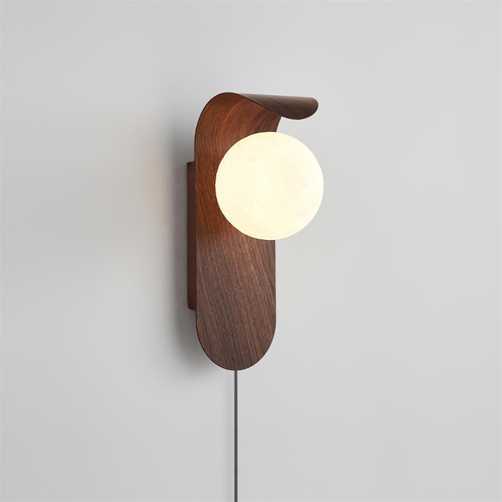 Lámpara de Pared Moderna con Base de Madera y Globo Acrílico - Acabados en Color Madera y Nogal 0