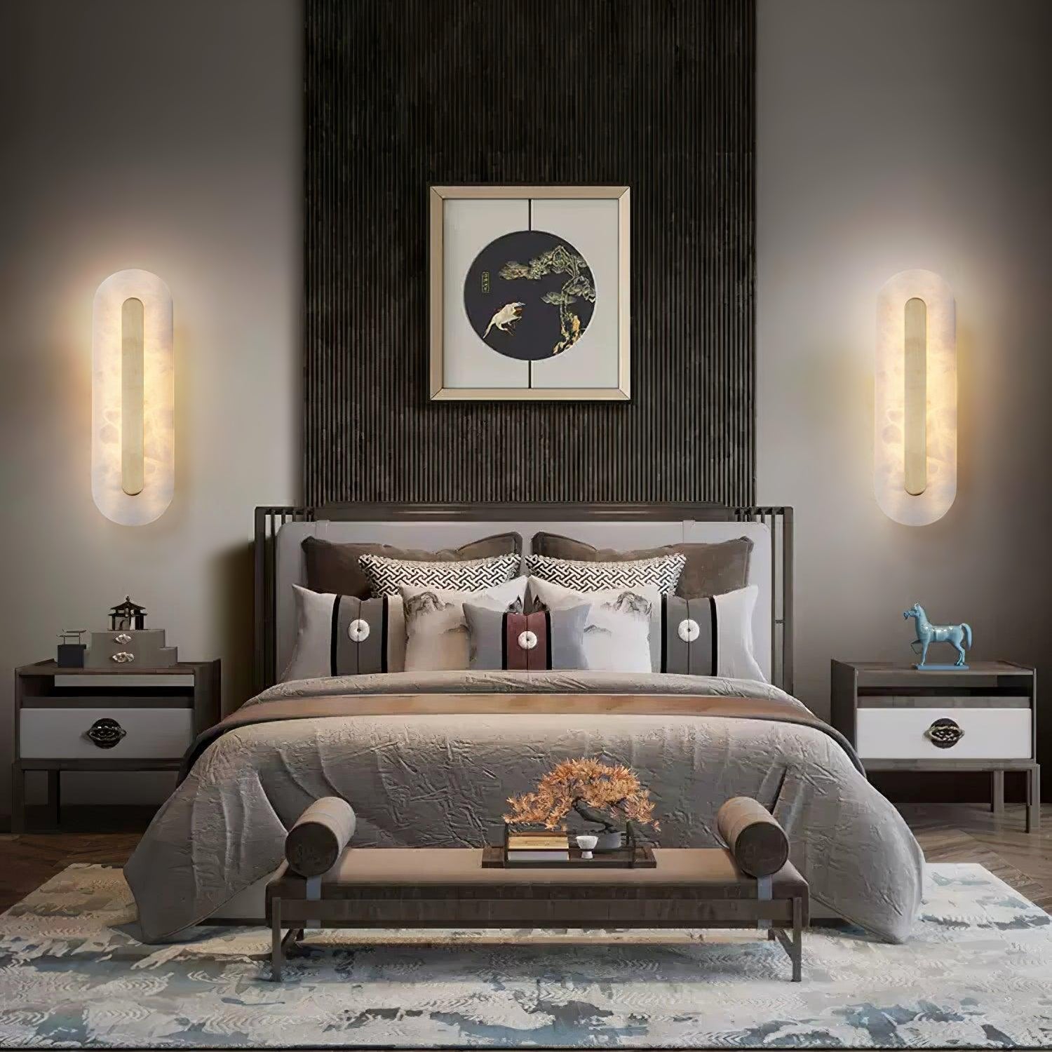 Lámpara de Pared Ovalada de Alabastro con Acabado Dorado – Iluminación Interior Elegante 6