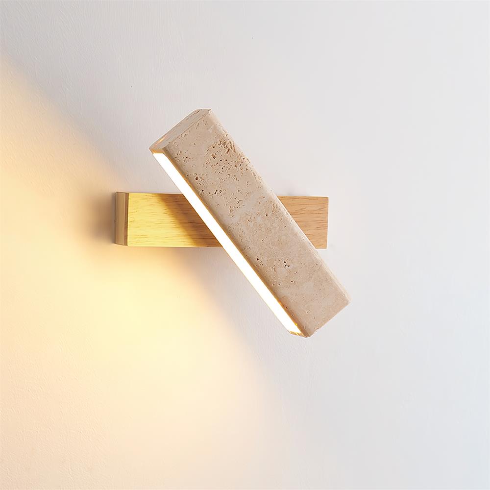 Relyn - Lámpara de Pared de Madera Natural y Travertino con Diseño Rotatable de 180°