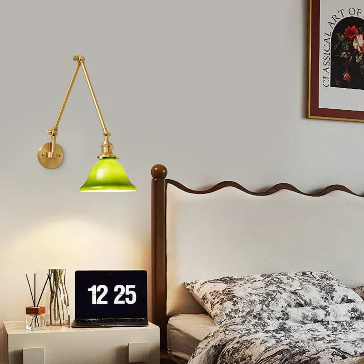 Zureal - Lámpara de Pared Vintage Verde Ajustable con Brazo Móvil de Cristal