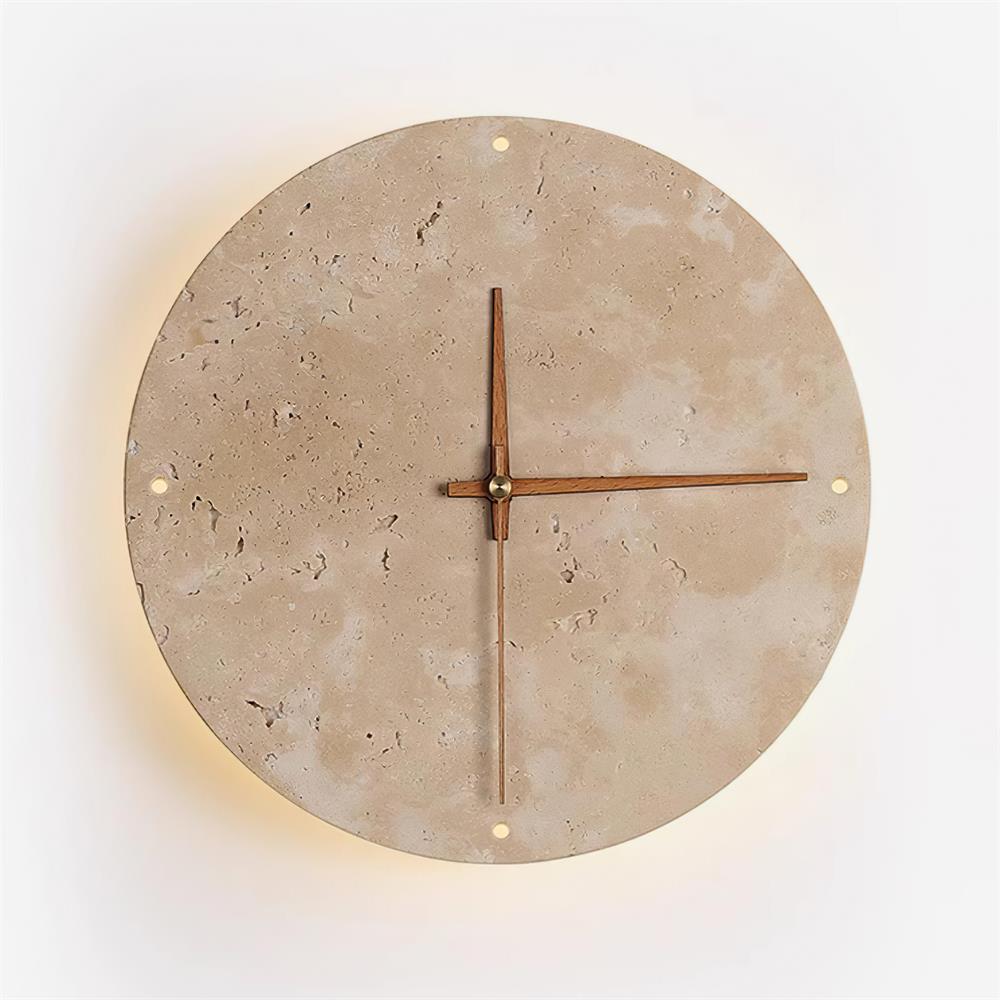 Lámpara de Pared con Reloj de Travertino Beige – Diseño Minimalista y Luz LED Integrada 0