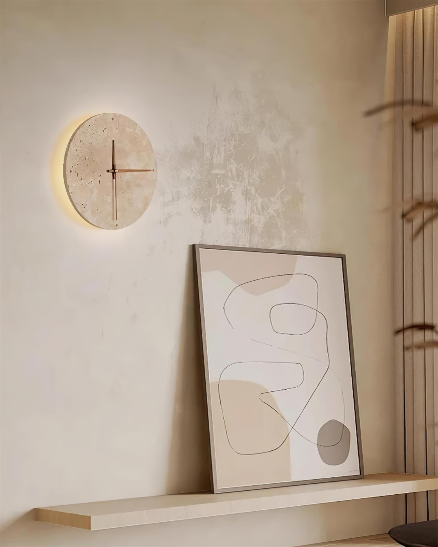 Lámpara de Pared con Reloj de Travertino Beige – Diseño Minimalista y Luz LED Integrada 6