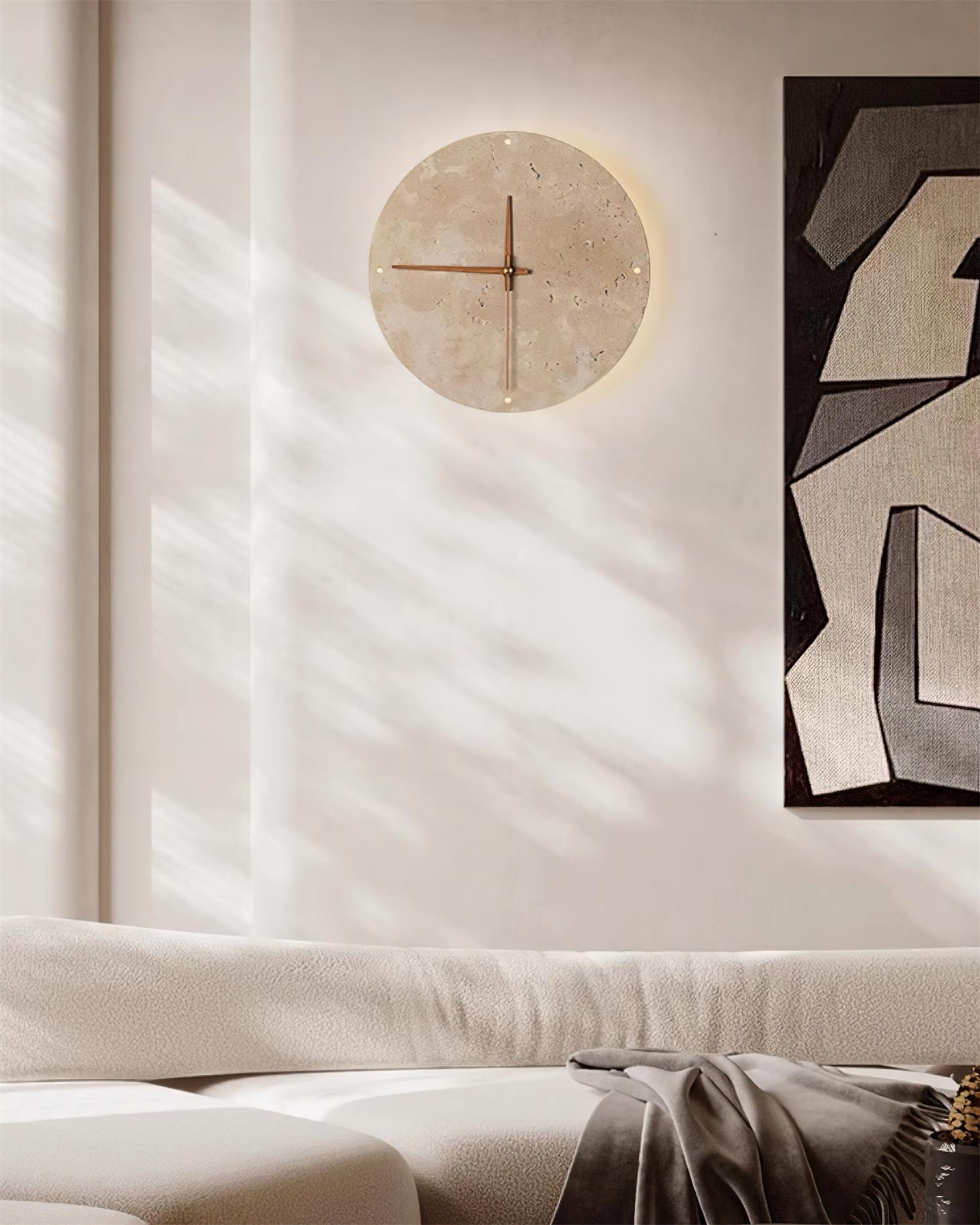Lámpara de Pared con Reloj de Travertino Beige – Diseño Minimalista y Luz LED Integrada 7