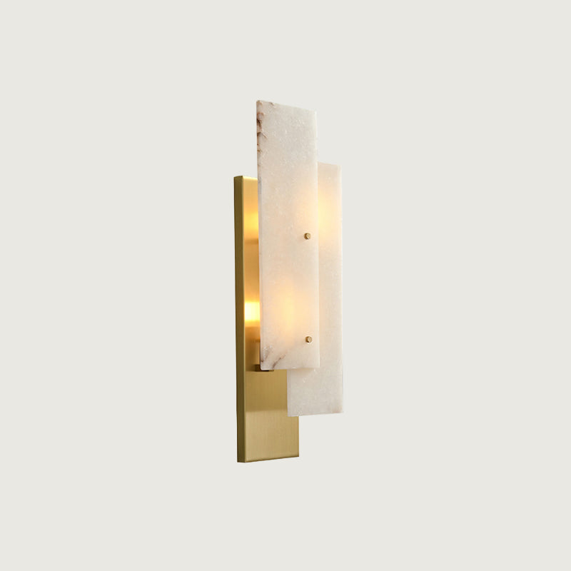 Evryn - Lámpara de Pared de Alabastro Natural con Diseño Minimalista y Acabado en Oro y Negro