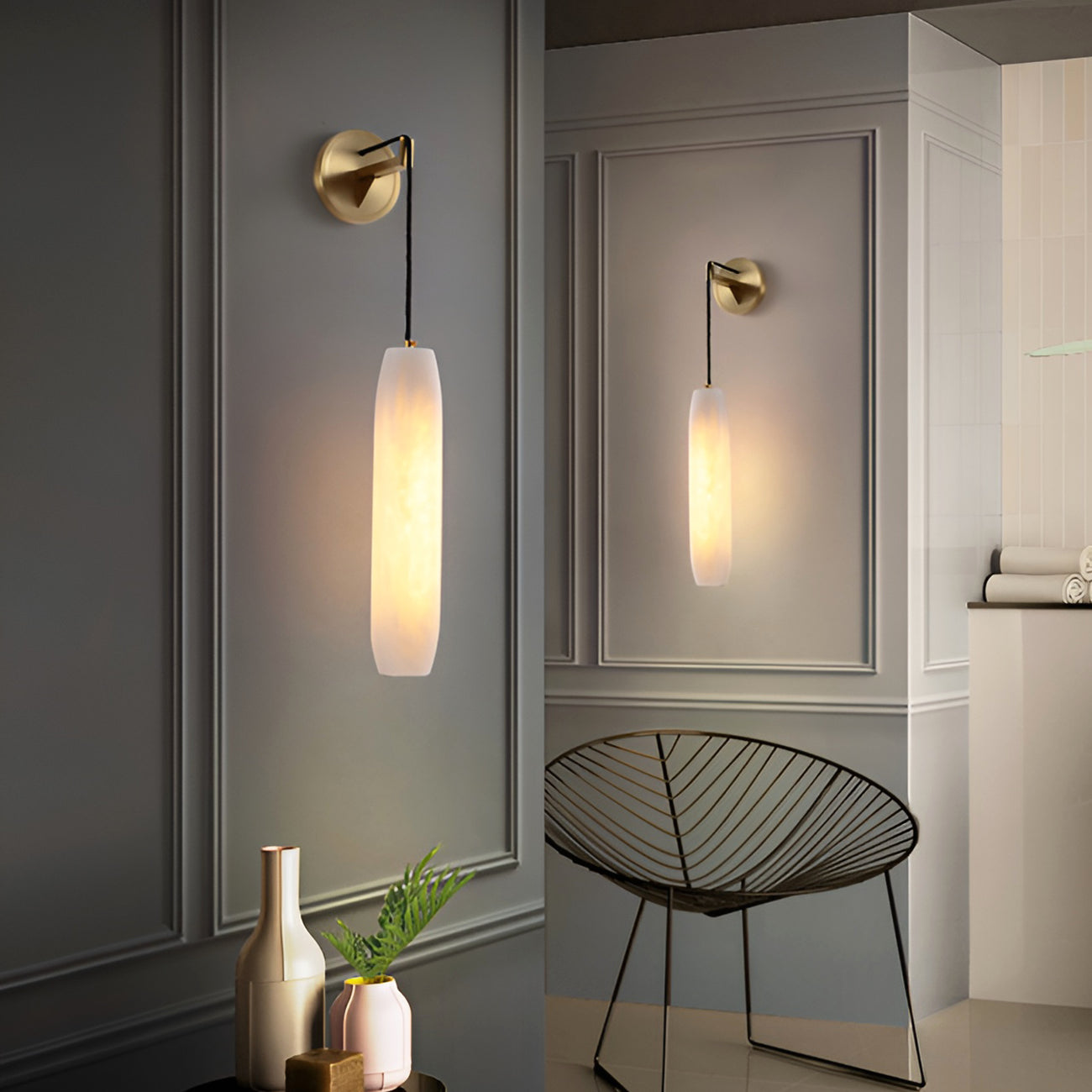 Lámpara de Pared de Alabastro en Forma de Fluta – Elegante Iluminación Interior 2