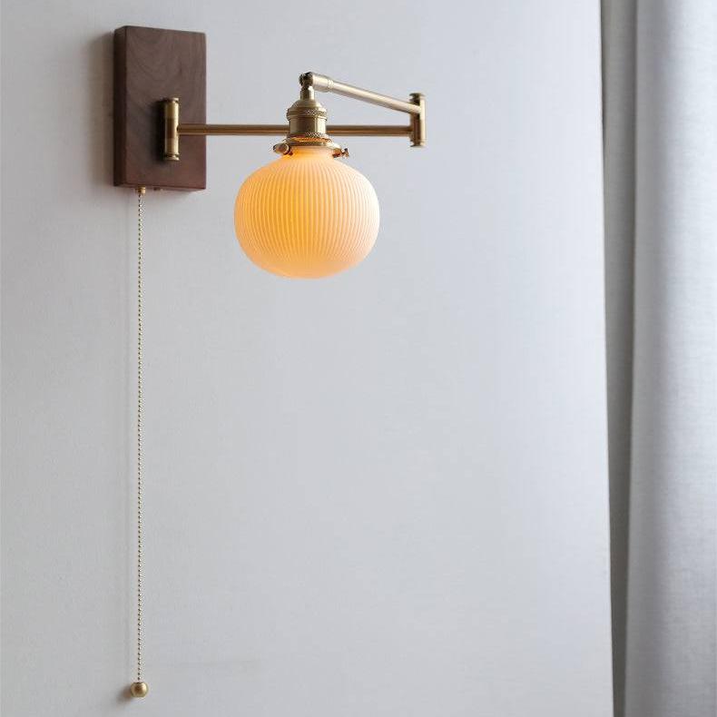 Lámpara de Pared de Cerámica y Madera, Aplique Pared Moderno, Iluminación Elegante para Hogar, E26/E27, 60W 3