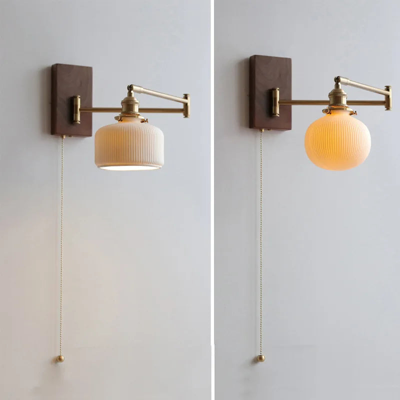 Lámpara de Pared de Cerámica y Madera, Aplique Pared Moderno, Iluminación Elegante para Hogar, E26/E27, 60W 4