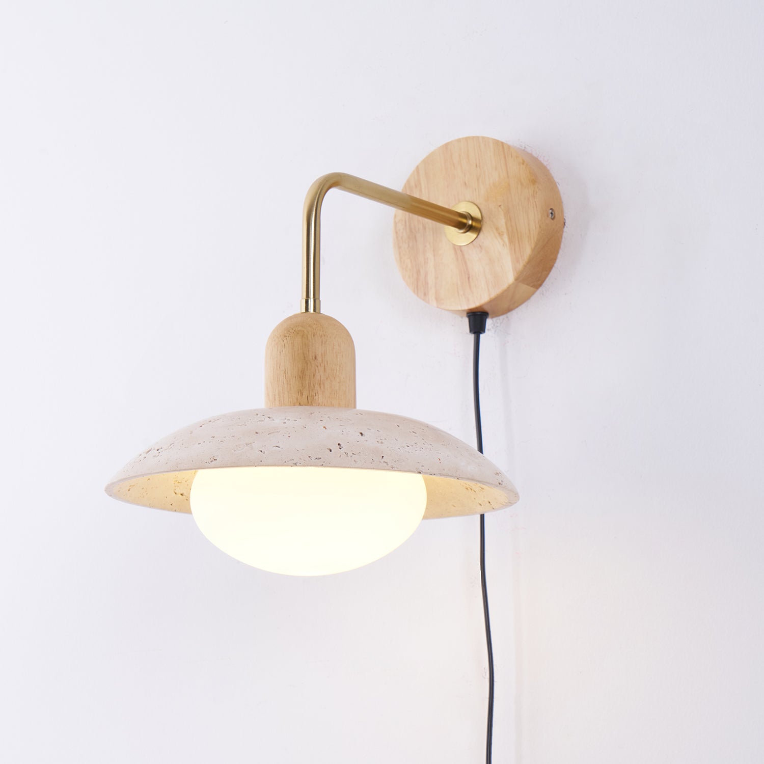 Lámpara de Pared de Diseño Moderno con Pantalla de Travertino Amarillo y Base de Madera 2