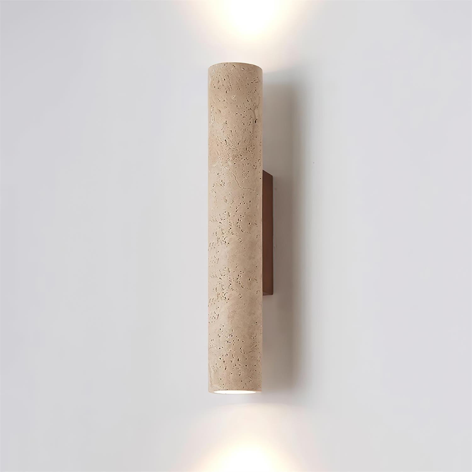 Lámpara de Pared de Travertino Beige con Base de Madera – Diseño Minimalista y Elegante 0