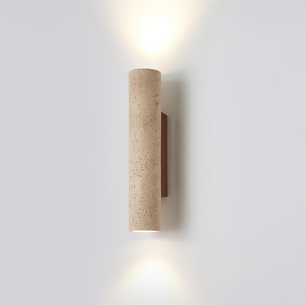 Lámpara de Pared de Travertino Beige con Base de Madera – Diseño Minimalista y Elegante 2