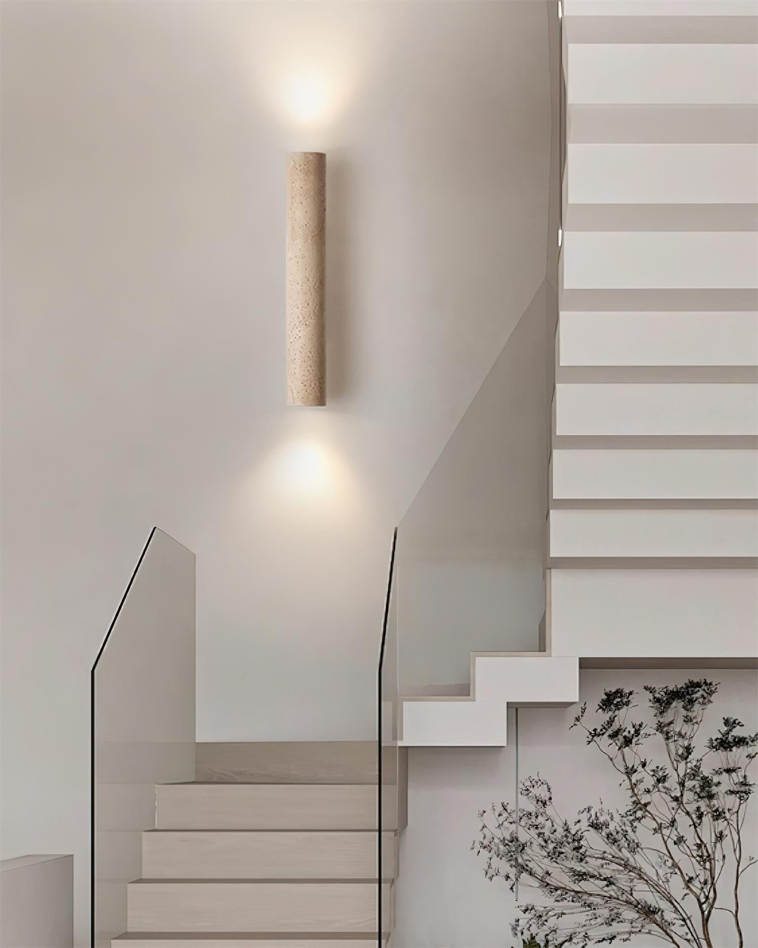 Lámpara de Pared de Travertino Beige con Base de Madera – Diseño Minimalista y Elegante 6