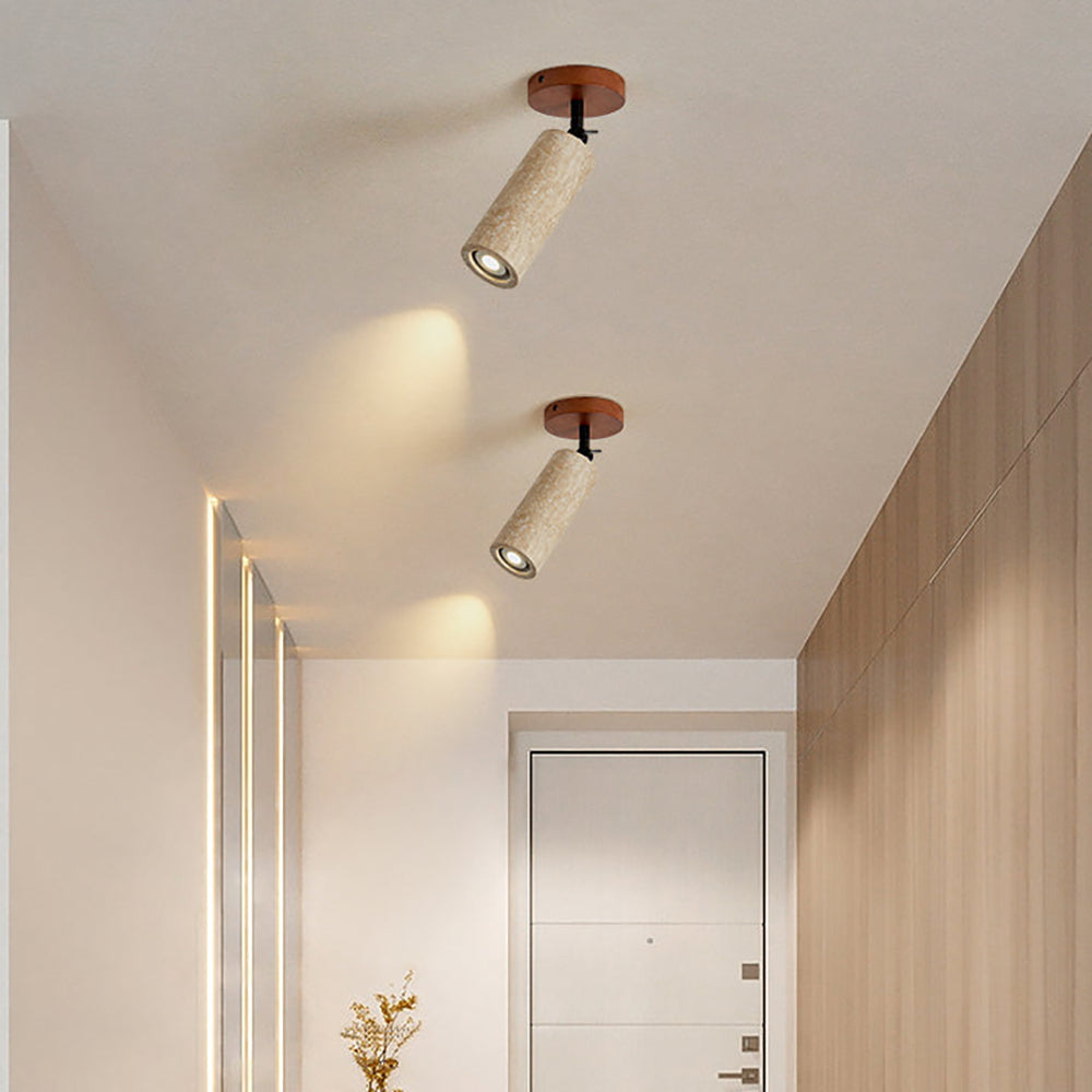 Lámpara de Pared de Travertino Mireille con Base de Madera y Metal Dorado 4