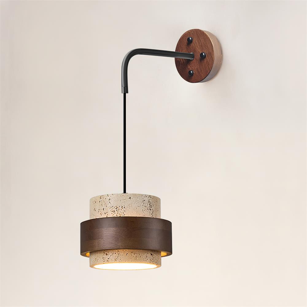 Lámpara de Pared de Travertino Natural con Diseño Cilíndrico y Acabado en Madera 0